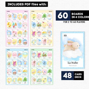 Easter Bunny Loteria Game, Bilingual Spring Easter Bingo for Kids & Classroom, 60 Printable Boards image 2