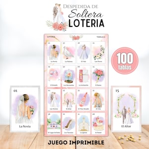 Loteria Despedida de Soltera, 100 Tablas Imprimibles, Bingo de Boda