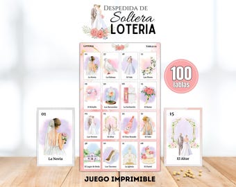 Loteria Despedida de Soltera, 100 Tablas Imprimibles, Bingo de Boda