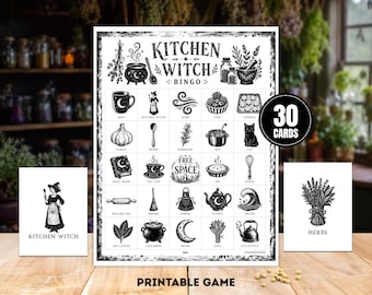 Kitchen Witch Bingo • 30 Druckbare Karten • Witchy Tea Party Spiel • Kräutermagie