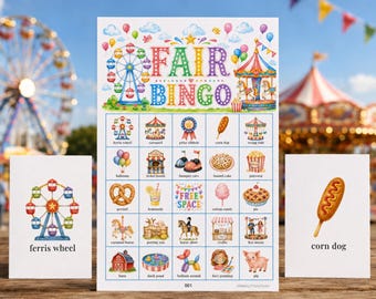 Jahrmarkt-Bingo-Spiel, 100 druckbare Karten, Aktivität für Jahrmärkte und Karnevalsfeiern