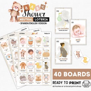 Neutrale babyshowerloteria, 40 borden, 54 kaarten, tokens, bruine babyshowerbingo, gender Reveal-feestje, babybeerloteria, instant download