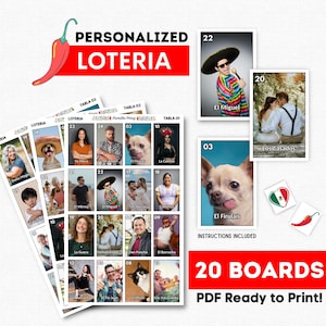 Loteria personnalisée, Loteria Personalizada, Bingo sur mesure, 20 planches, jusqu'à 56 images, PDF prêt à imprimer, Loteria personnalisée pour tout événement !