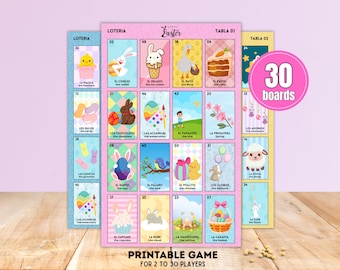Easter Loteria Printable Game, Bilingual Bingo, Kids Party Activity, Classroom Game, 30 Boards