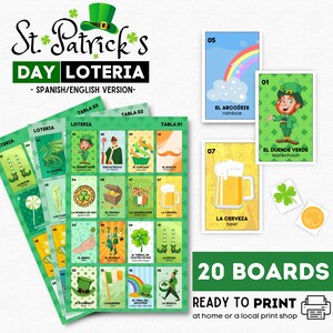 Lotería del día de San Patricio, 20 tableros imprimibles, Lotería de San Patricio, Juego de cartas de San Patricio, Lotería de la buena suerte, ¡Descarga instantánea!