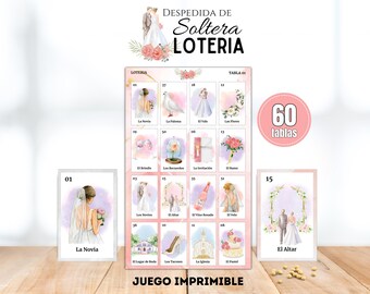 Loteria Despedida de Soltera, 60 Tablas Imprimibles, Bingo de Boda