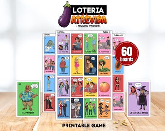 Loteria Chistosa, lustiges mexikanisches Humor-Bingospiel, Partyspiel für Erwachsene, 60 Printable Boards