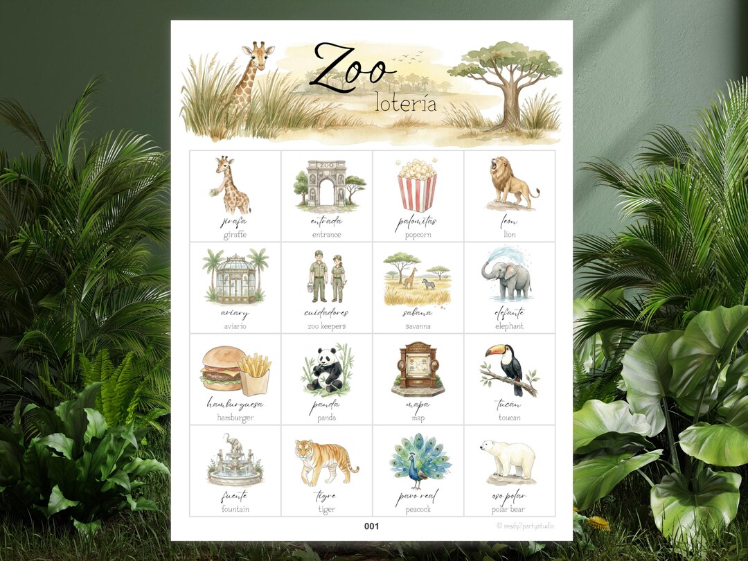 Zoo Bingo • 30 Printable Cards • Bilingual Zoo Animal Loteria ...