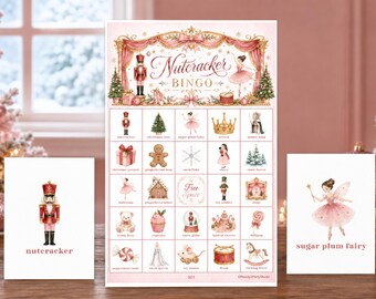 Pinkes Nussknacker-Bingo, 100 druckbare Karten, Weihnachtsballett-Partyspiel