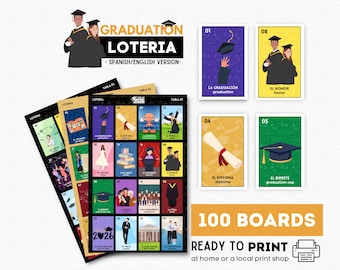 Graduation Loteria Class of 2026 Spiel, High School College Graduierung Bingo, 100 druckbare Tafeln