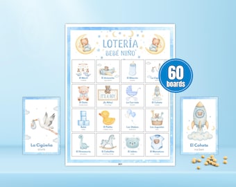 Zweisprachiger Junge Babyparty Loteria • 60 Druckplatten • Baby Bär Bingo
