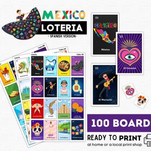 Loteria mexicaine, Loteria Mexicana, 100 cartes, 54 cartes de visite, Viva Mexico, soirée à thème mexicaine, Cinco de Mayo, Día de la Independencia