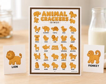 Animal Crackers Bingo • 50 Druckkarten • Kinder Geburtstagsparty Spiel
