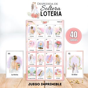 Loteria Despedida de Soltera, 40 Tablas Imprimibles, Bingo de Boda
