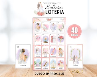 Loteria Despedida de Soltera, 40 Tablas Imprimibles, Bingo de Boda