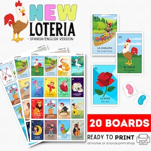 Nueva Lotería Mexicana, 20 Tableros, Bingo Mexicano, Lotería Bilingüe, Fiesta Temática Mexicana, Apto para Niños, Cinco de Mayo, Día de la Independencia