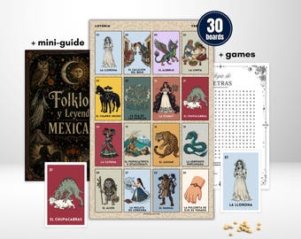 Loteria Folklore & Legendas Mexicanas + Mini Guide and Games • Spooky Mexican Bingo • 30 Printable Cards