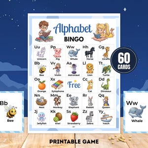 Alphabet Bingo • 60 Printable Cards • ABC Learning Game • Kids Educational Activity