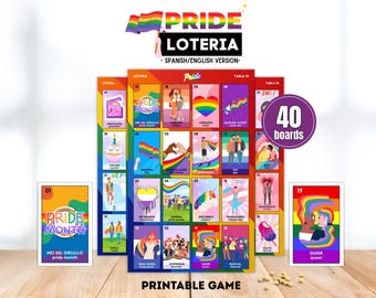 Pride Loteria, LGBTQ Bingo Rainbow Pride Party Game, Gay Activity Printable, 40 Boards