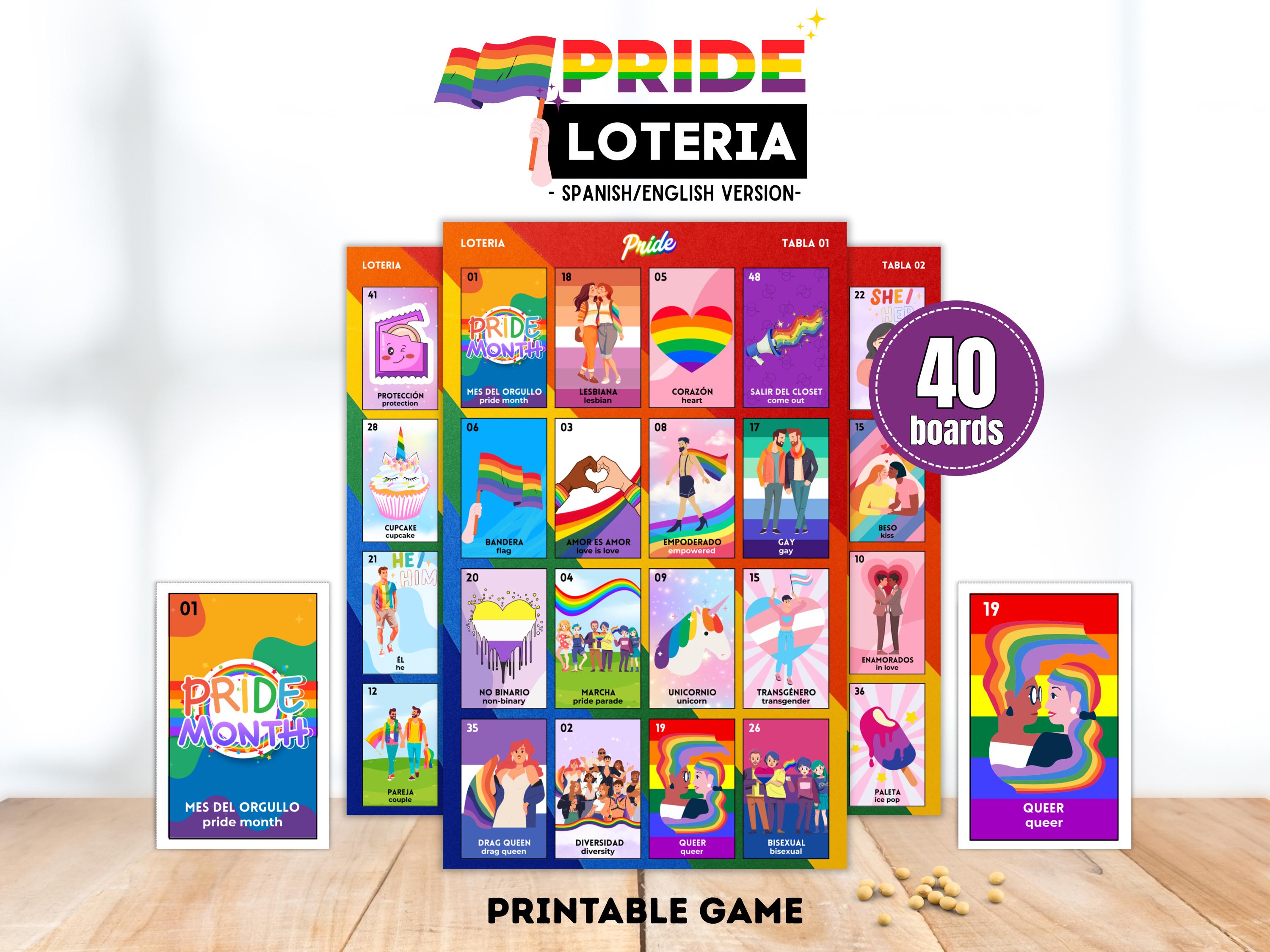 Pride Raffles Pride Loteria, LGBTQ Bingo Rainbow Pride Party Game, Gay Activity ...
