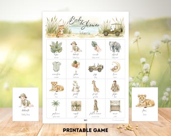 Safari Baby Shower Loteria • 100 Printable Cards • Bilingual Baby First Birthday Bingo Game