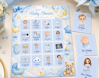 Spanische Babyparty-Spiele, Loteria für Jungen – 100 Spielbretter + 10 druckbare Aktivitäten