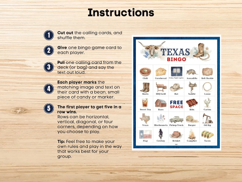 Texas Bingo • 60 Printable Cards • Western Party Game • Family BBQ ...