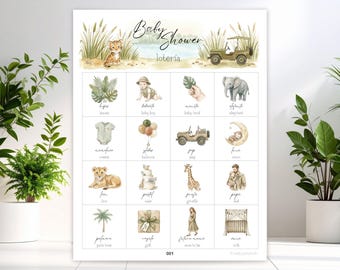 Safari Baby Shower Bingo • 50 druckbare Karten • Zweisprachiges Loteria Spiel