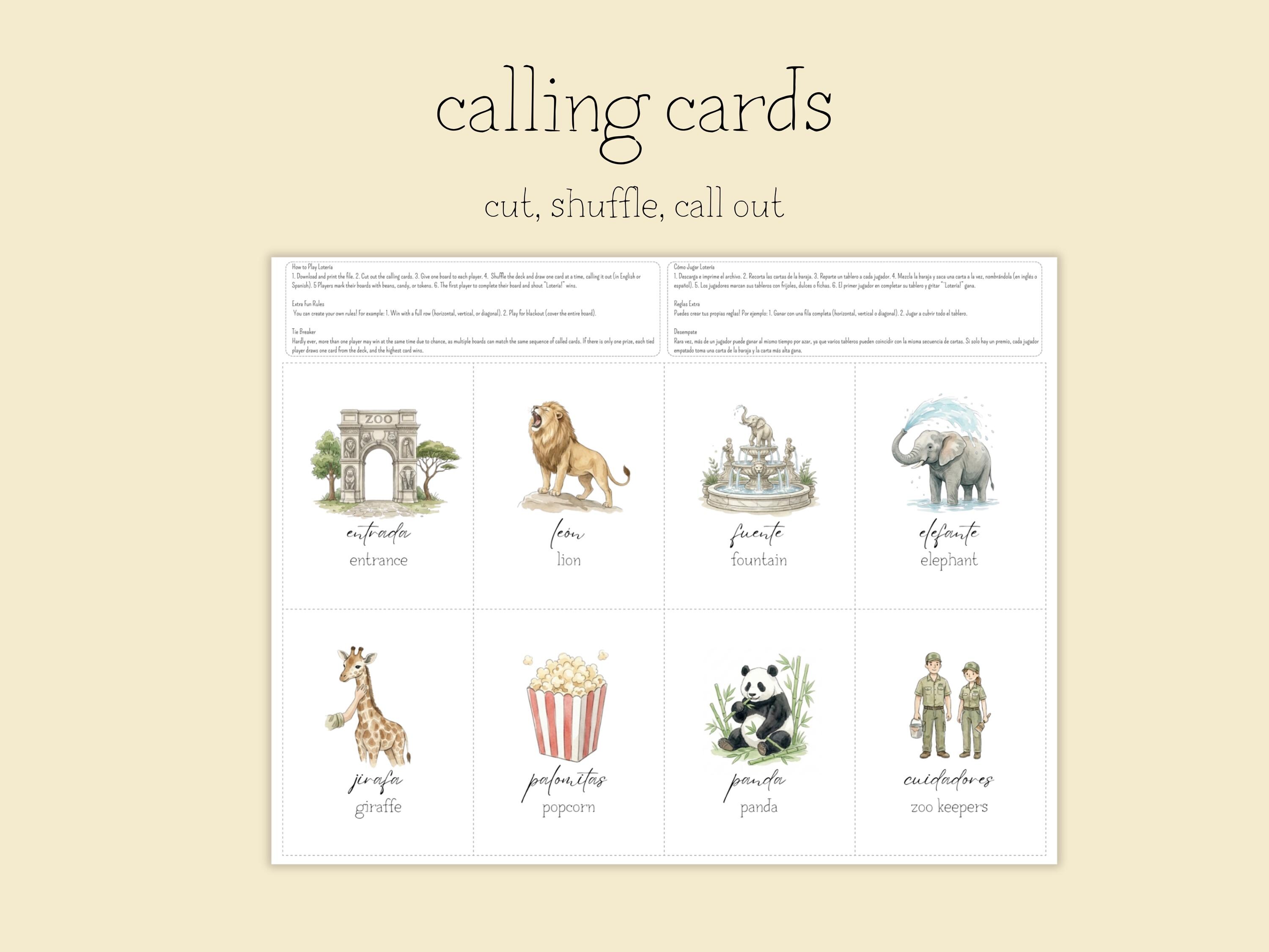 Zoo Bingo • 30 Printable Cards • Bilingual Zoo Animal Loteria ...