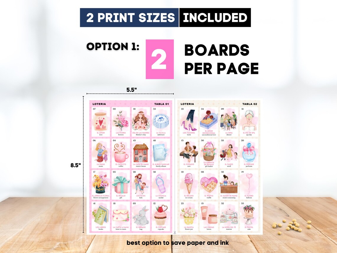 Loteria Rosa Lotería rosa para el Día de la Madre, 100 tableros imprimibles, Bingo ...