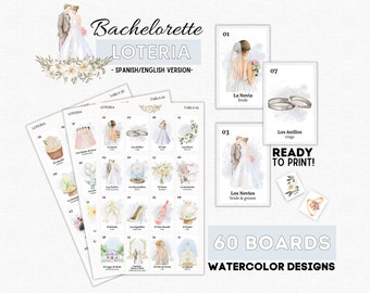 Bachelorette Loteria, Loteria Despedida de Soltera, 60 Boards, 54 Cards, Bridal Bachelorette Bingo, Wedding Design Cards Bachelorette Party