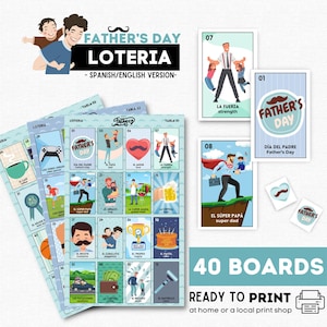 Father's Day Loteria, Loteria del Día del Padre, Gift for Dad, Father's Day Bingo, 40 Boards, Perfect for Father's Day, Instant Download!