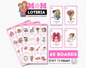 Muttertags Loteria • 60 druckbare Karten • zweisprachiges Mutterbingo • Muttertagsspiel