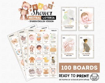 Brown Teddy Bear Baby Shower Loteria, Neutral Gender Reveal Bingo Game, 100 Printable Boards