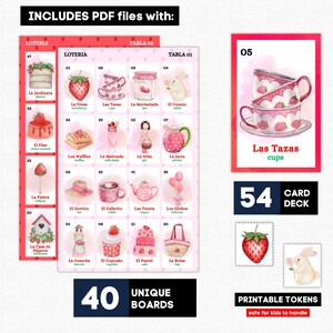 Bilingual Strawberry Birthday Loteria, Berry First Party Bingo Game, Tea Party Activity, 40 Boards image 2