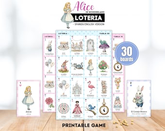 Alice im Wunderland Bingo, Alice Tea Party Loteria, Mädchen-Geburtstagsspiel, 30 Bretter