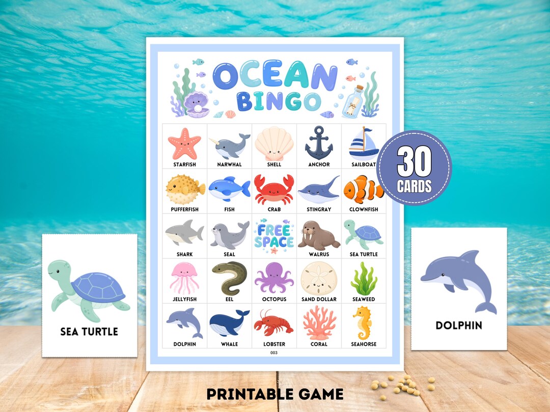 Ocean Bingo • 30 Printable Cards • Under the Sea Party Game • Ocean ...