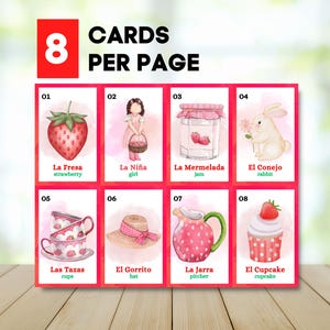 Bilingual Strawberry Birthday Loteria, Berry First Party Bingo Game, Tea Party Activity, 40 Boards image 3