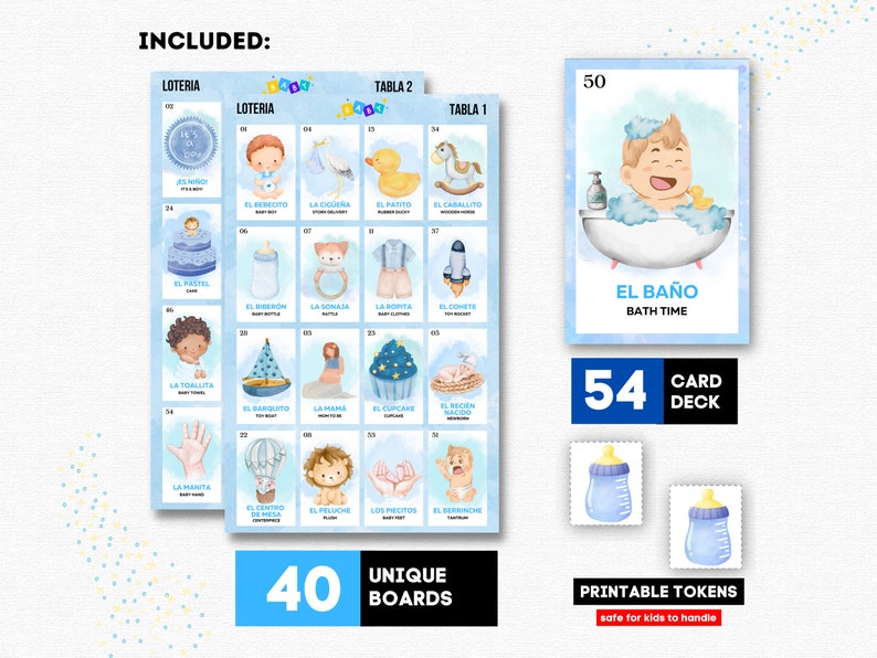 Boy Baby Shower Loteria, Loteria Baby Shower Niño, 40 Unique Boards ...