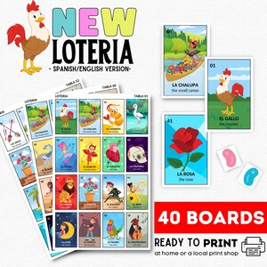 New Mexican Loteria, 40 Boards, Mexican Bingo, Bilingual Loteria, Mexican Theme Party, Kid Friendly, Cinco de Mayo, Día de la Independencia