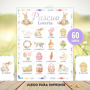 Bingo de Pascua, Lotería de Primavera Imprimible voor Fiesta, 60 tablas