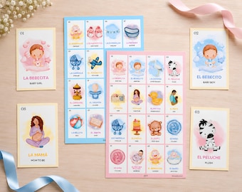 Gender Reveal Loteria, 100 Printable Boards, zweisprachiges Mädchen oder Jungen-Babyparty-Bingospiel