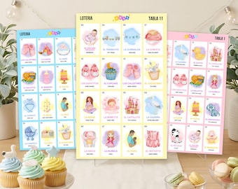 Babyshower-lotteri, 30 unika kort, pastellfärgad tvåspråkig babybingo, könsavslöjande festspel