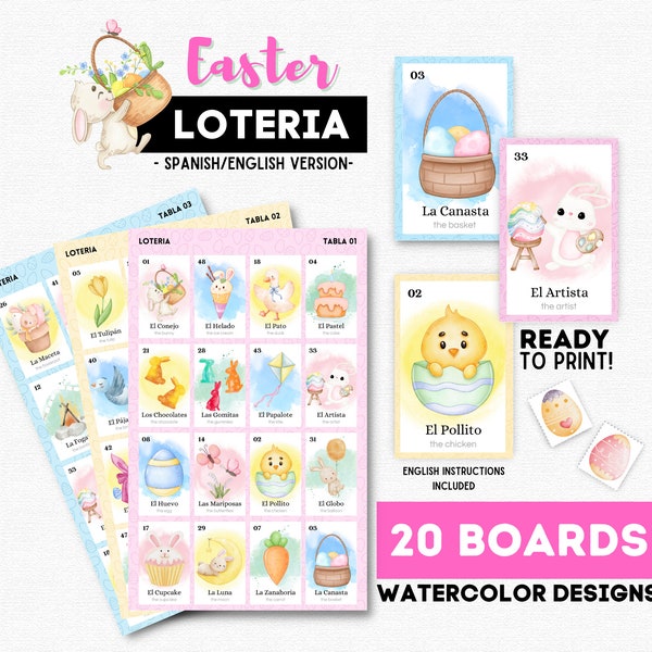 Easter Loteria, Loteria de Pascua, Día de La Coneja, 20 Boards, Easter Egg Hunt Party, Easter Fundraiser, Easter Party Game For Basket