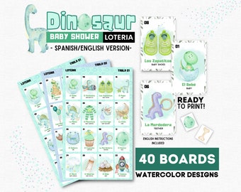 Dinosaur Baby Shower Loteria, Loteria Baby Shower Dinosaurios, 40 Boards, Baby Shower Bingo, Printable Tokens, Instant Printable Download!