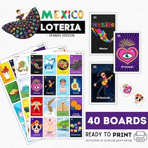 Loteria mexicaine, Loteria Mexicana, 40 tableaux, 54 cartes de visite, Viva Mexico, soirée à thème mexicaine, Cinco de Mayo, Día de la Independencia
