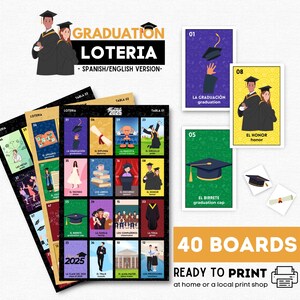 Graduation Loteria, Loteria de Graduación, 40 boards, for High School Graduation, For College Graduation, Class of 2025, Graduation Bingo