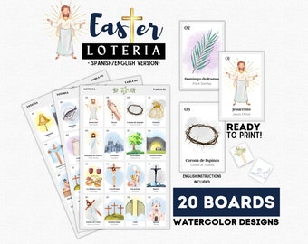 Easter Loteria, 20 Boards, 54 Calling Cards, Printable Tokens, For Church Holy Week Activity, Pascua Loteria, Primera Comunión