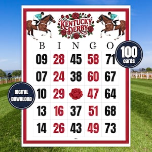 Kentucky Derby Number Bingo • 100 Cards • Printable Horse Racing Party Game