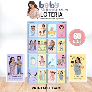 Baby Shower Latino Loteria, 60 Printable Boards, Multicultural Bilingual Gender Reveal Bingo